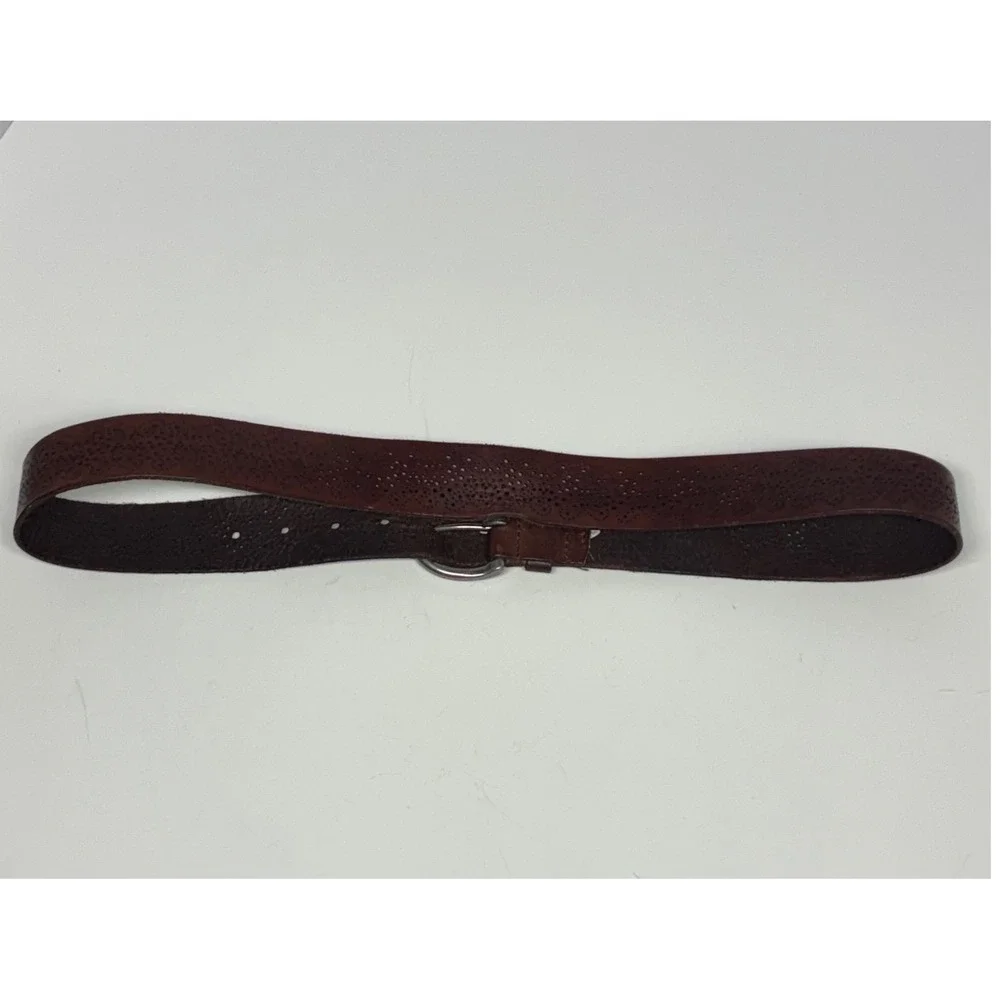 American Eagle Leather Belt Womens Large Brown Perforated Western Boho Artisan
